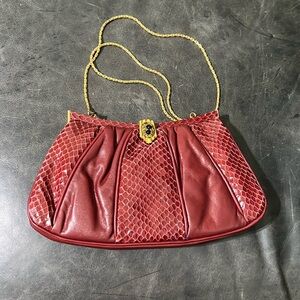 Vintage Leather Morris Moskowitz Mini Burgundy Wine Chain Strap Evening Bag